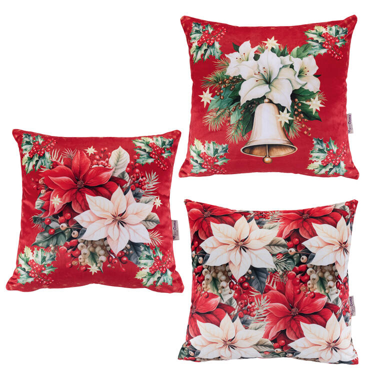 Sada 3 ks obliečok na vankúšiky RED POINSETTIA 45 x 45 cm